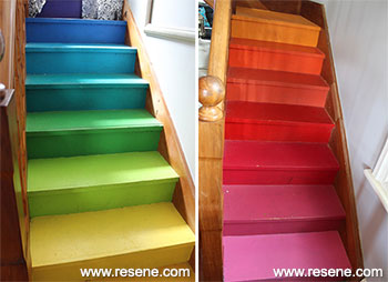Colourful stairs using Resene Paints