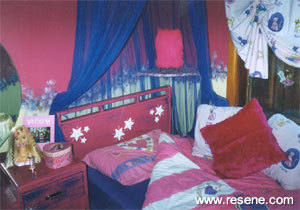 Furniture is painted in Resene Lipstick and Resene Paua