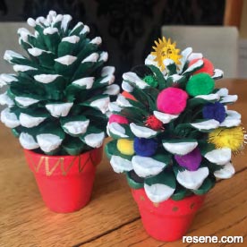 Paint pinecones and make mini Christmas trees