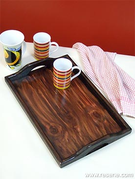 Use a selection of Resene Waterborne Colorwood Testpots to emphasise the grain in a wooden tray