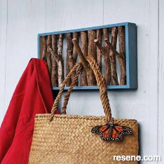 Rustic twig coat rack