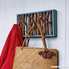 Rustic twig coat rack