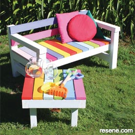 Build a child's colourful garden bench
