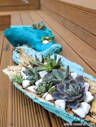 Painted driftwood planter