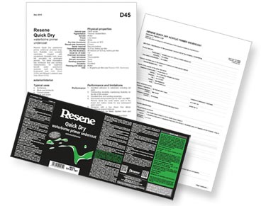 Datasheets and labels