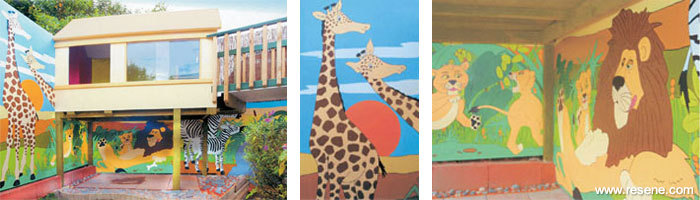Mural of zoological vista of African animals