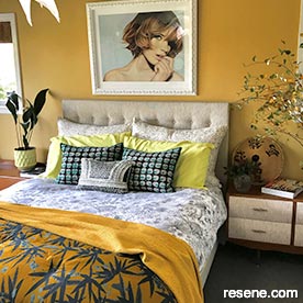 1950s bungalow - mustard shades in the bedroom