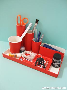 Create a red and white desk tidy