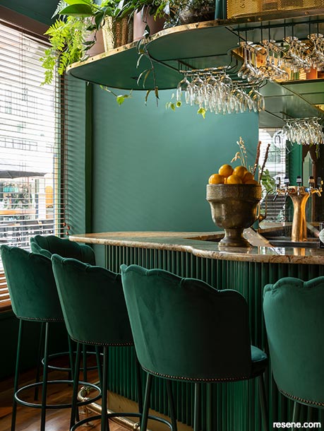 Vibrant green bar interior