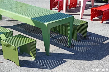 Colourful park seating