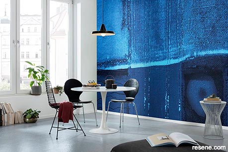 A bold blue dining room