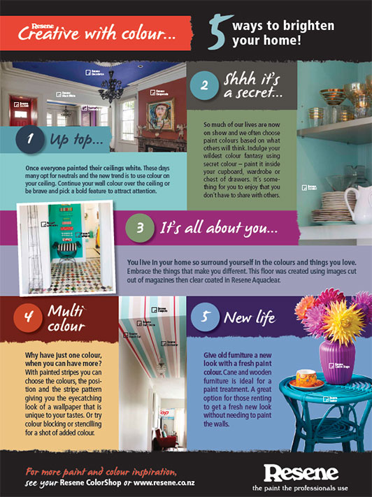 5 ways from Resene to brighten your home with colour