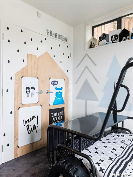 A boys room inspspired by motorcycles and four-wheel drives