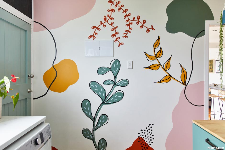 A colourful laundry wall mural