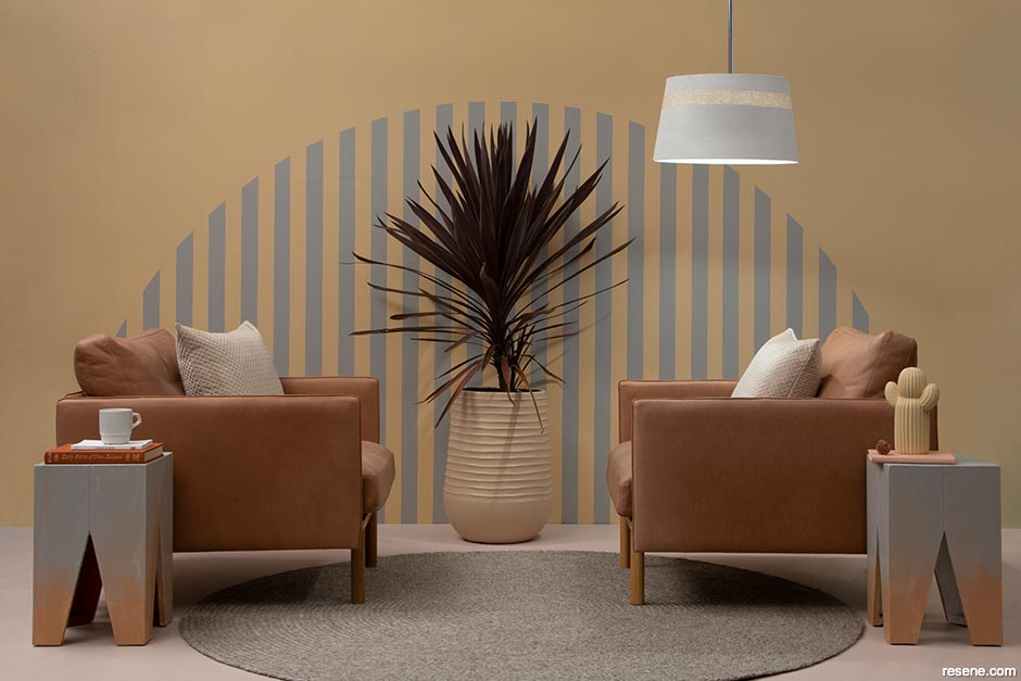 A lounge painted in restful desert hues