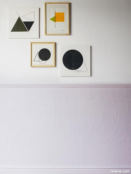 Anaglypta wallpaper painted with chic gentle pink 