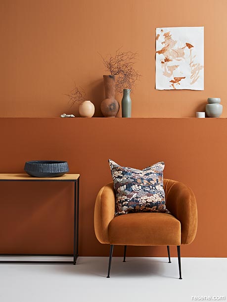 An interior painted with spicy terracotta shades