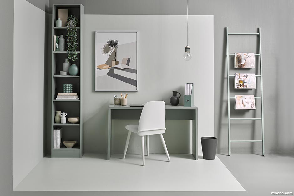 A monochrome home office