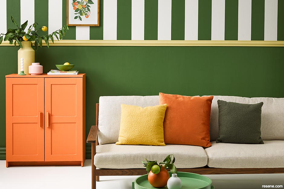A green and white striped lounge