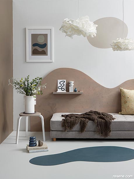 Painted organic shapes make this sitting room calmly uplifting