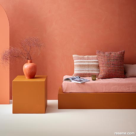An interior with summery sunset-inspired hues