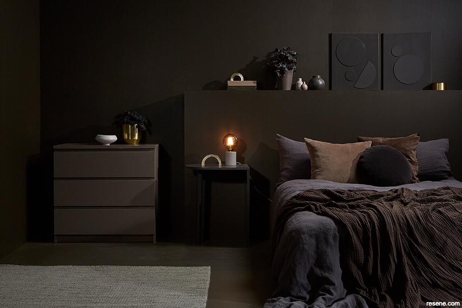 A decadent warm brown bedroom