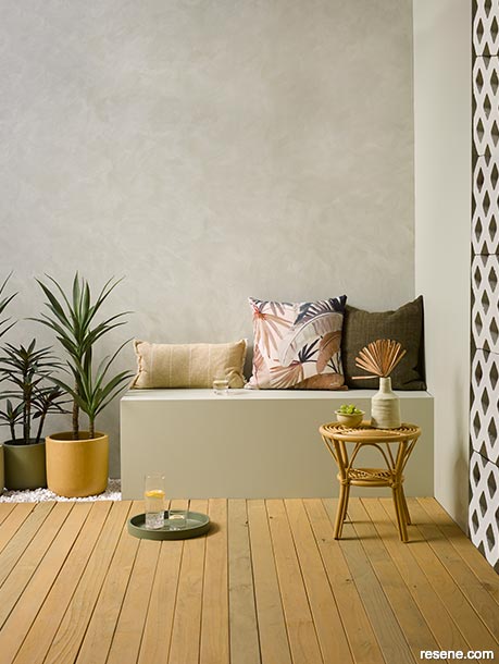 An outdoor area painted with earthy hues