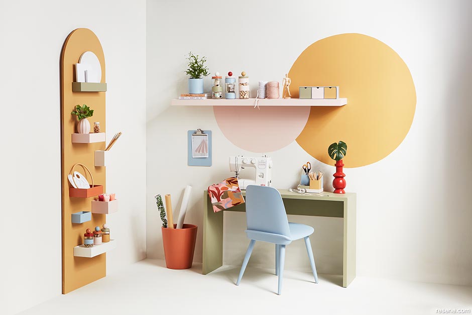 A colourful study zone with innovative use of shapes