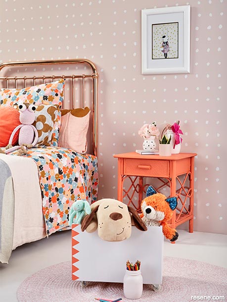 A sophisticated kids bedroom painted with chic dusty pink