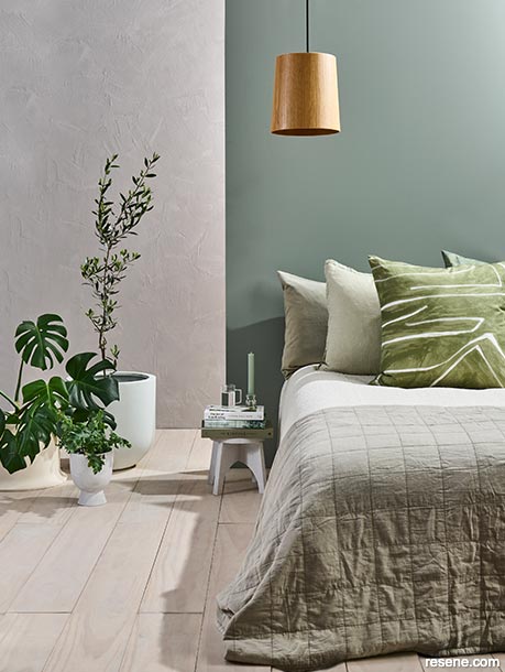 A cloudy grey-green bedroom