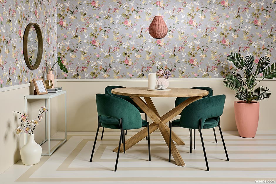 Revive a dining room with Resene wallpaper