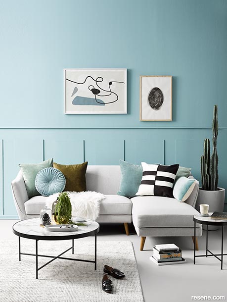 A sea blue living room