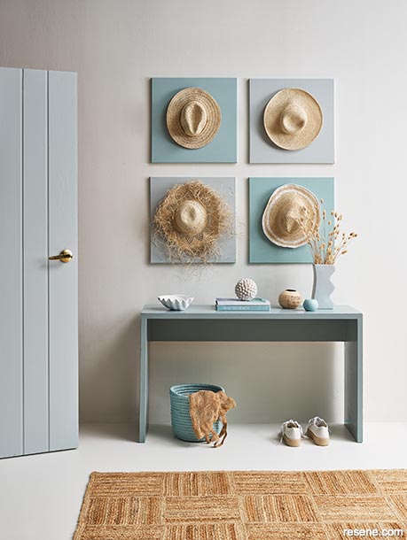 An interior painted with muted creams and blueish-greys