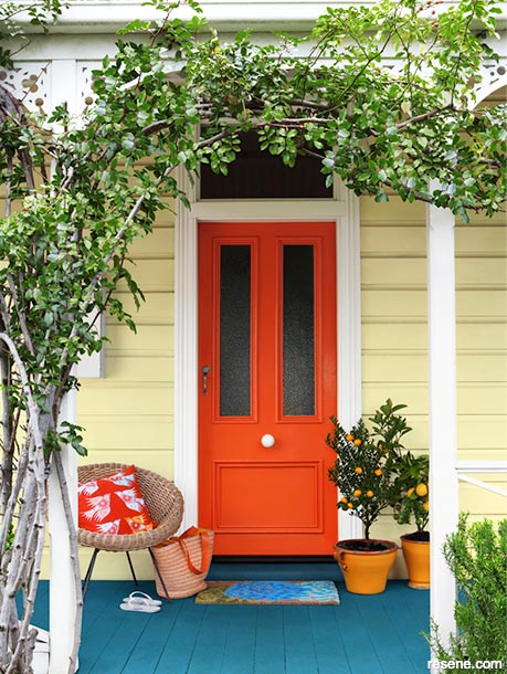 A bold and colourful home entryway