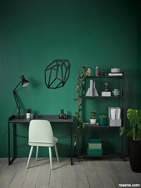 A bold green home office