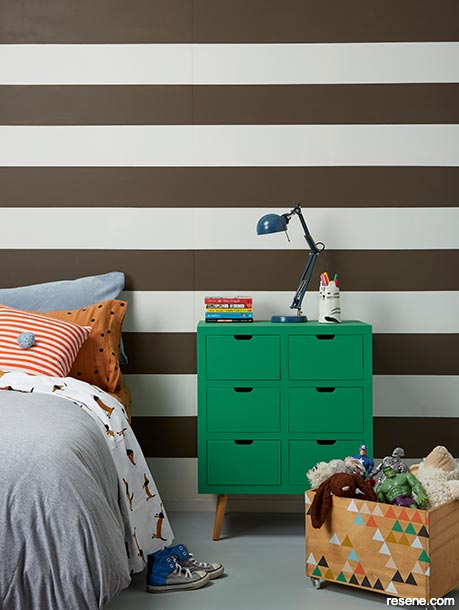 Eye catching stripes in this bedroom