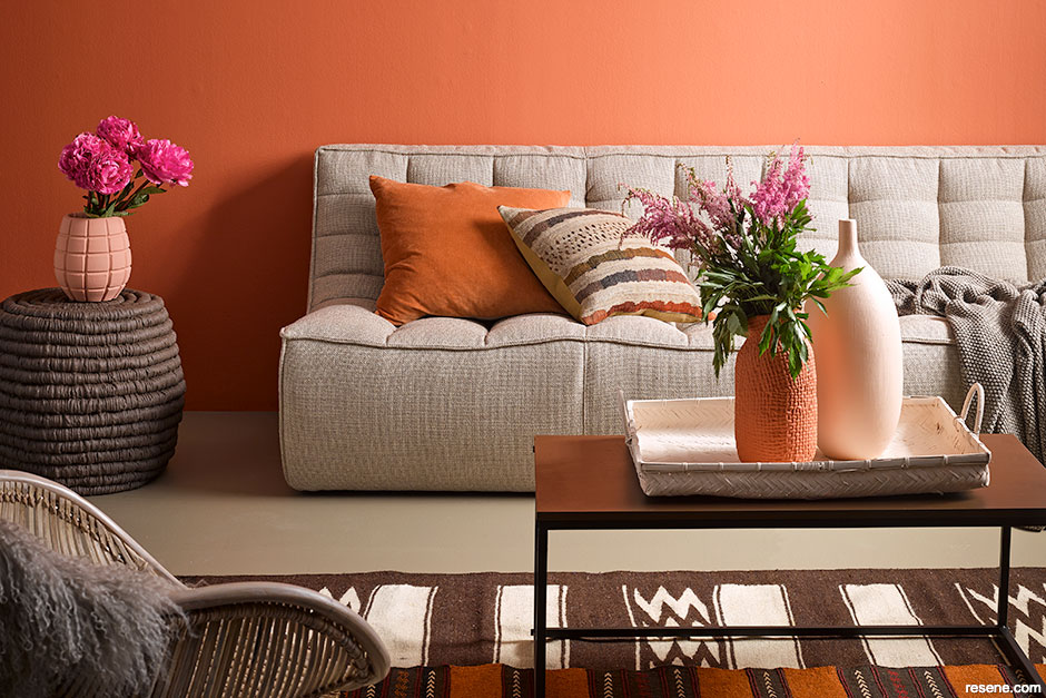 A lounge with a spicy terracotta colour scheme
