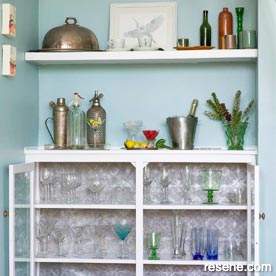 Paint wallpaper and upcycle your drinks cabinet