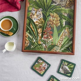 Decorate a serving tray with wallpaper