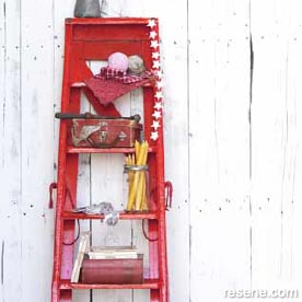 Convert an old wooden ladder to nifty shelves