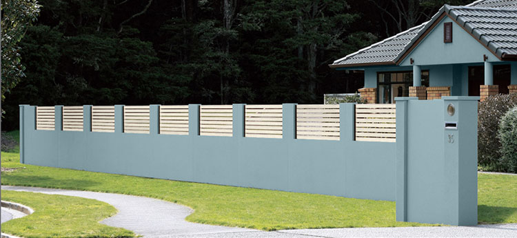 Fence in blue and sand with half villa white