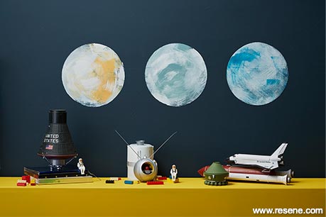 A bedroom moon mural