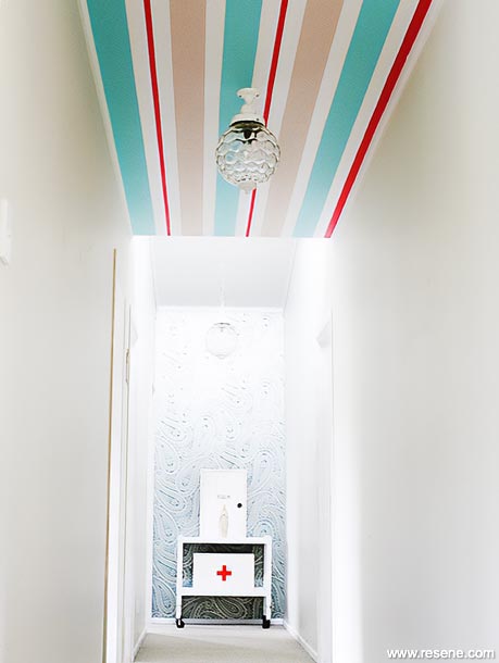 Colourful striped ceiling hallway
