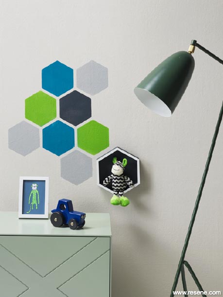 Painted hexagon wall pattern