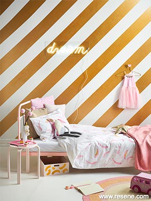 Gold and white stripes kid's bedroom