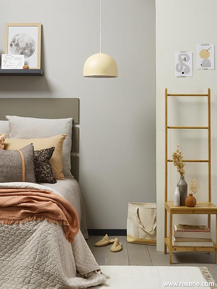 A greige bedroom - a mix of grey and beige