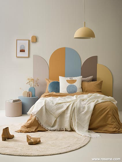 Retro painted headboard highlighting curves and colour