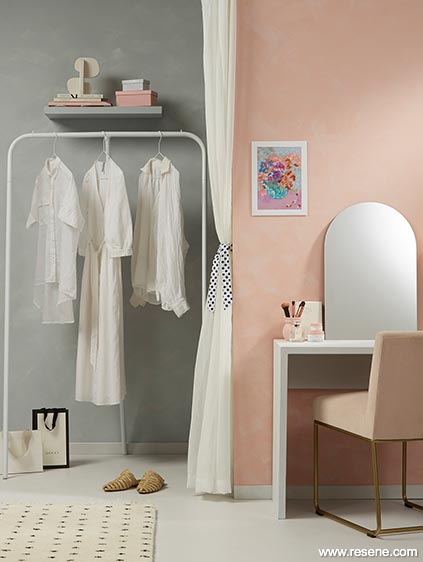 Pink and grey dressing room