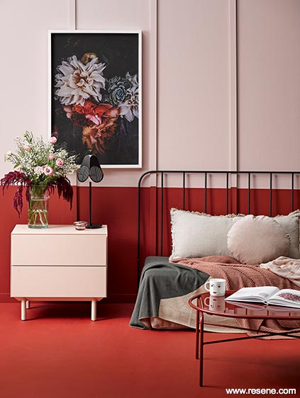 Dayroom featuring dramatic red and soothing pink
