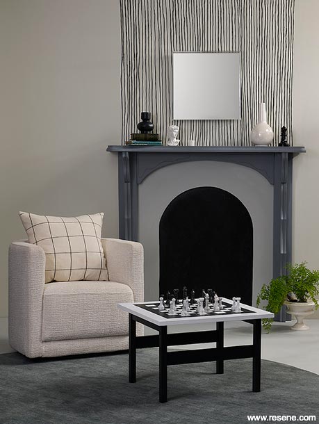 Painted pinstripes above fireplace